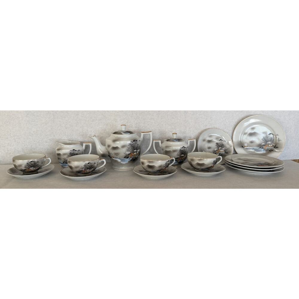 Lithophane Tea Set, Mt. Fuji Scene, Made in Japan